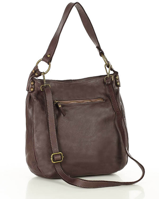 Torebka worek skóra naturalna hobo bag - MARCO MAZZINI brąz