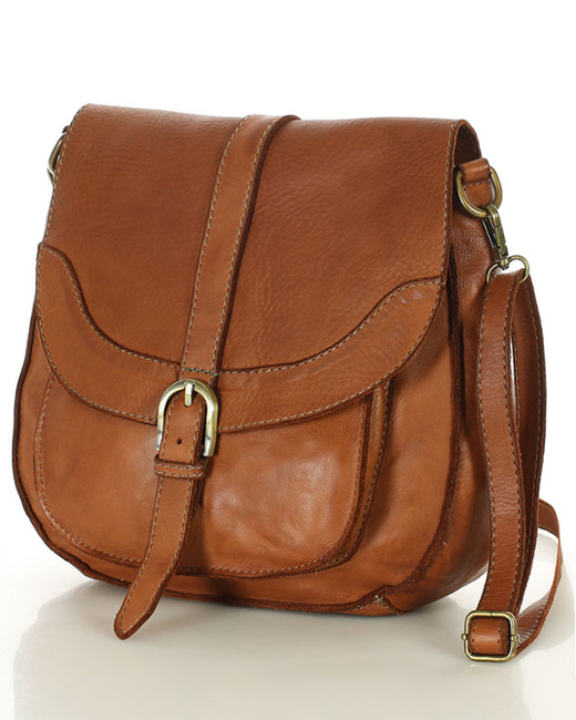 Torebka vintage retro skórzana listonoszka saddle bag - MARCO MAZZINI camelowa