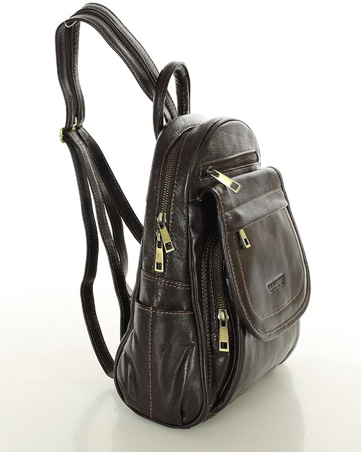 Plecak skórzany damski perfekcyjna organizacja - MARCO MAZZINI brąz