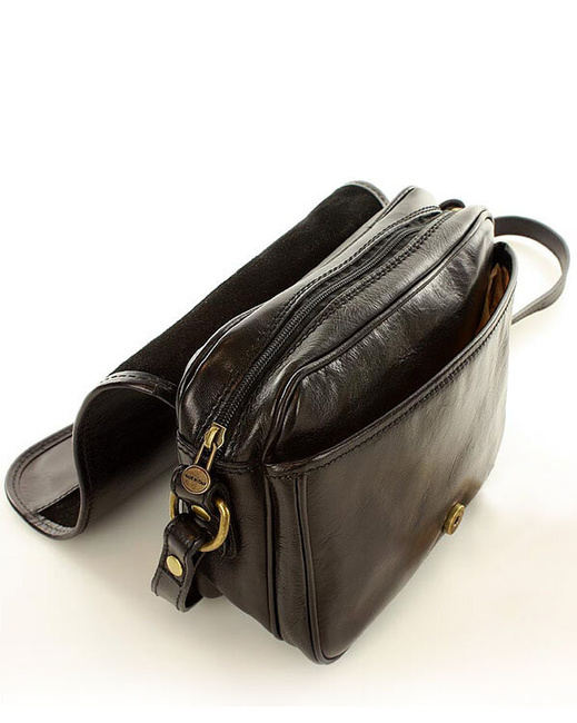 Włoska torebka listonoszka skórzana z klapą MARCO MAZZINI - Alabama Classico czarny