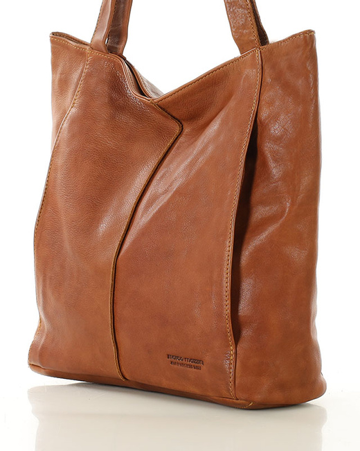 Miękka torba typu shopper skórzana na ramię - MARCO MAZZINI - brąz camel