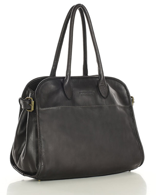 Kultowa torebka typu kuferek z włoskiej skóry naturalnej - MARCO MAZZINI czarna