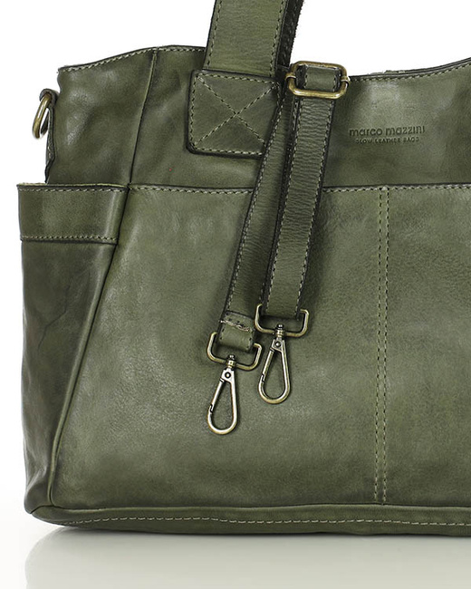 Torebka damska skórzana z kieszeniami na zewnątrz - MARCO MAZZINI zielona