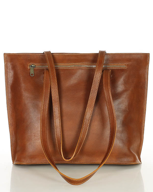 Duża torba shopperka biznesowa damska skórzana - MARCO MAZZINI brązowa