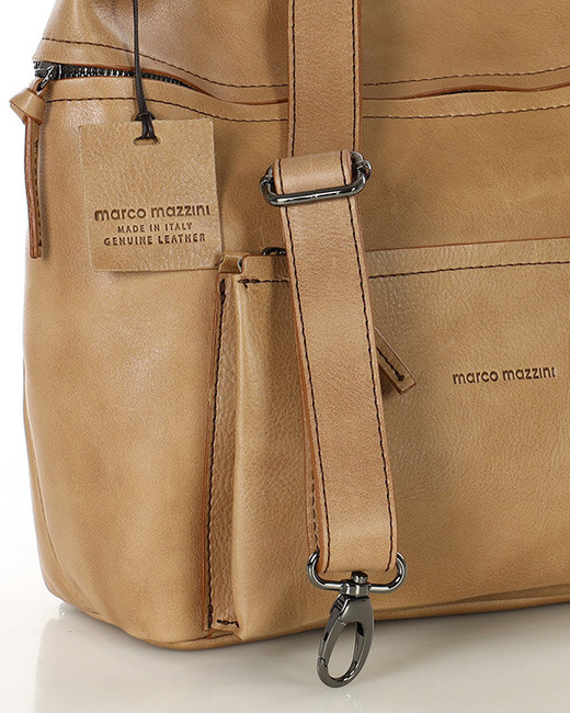 Ekskluzywna torebka skórzana premium z kieszonkami MARCO MAZZINI beżowa