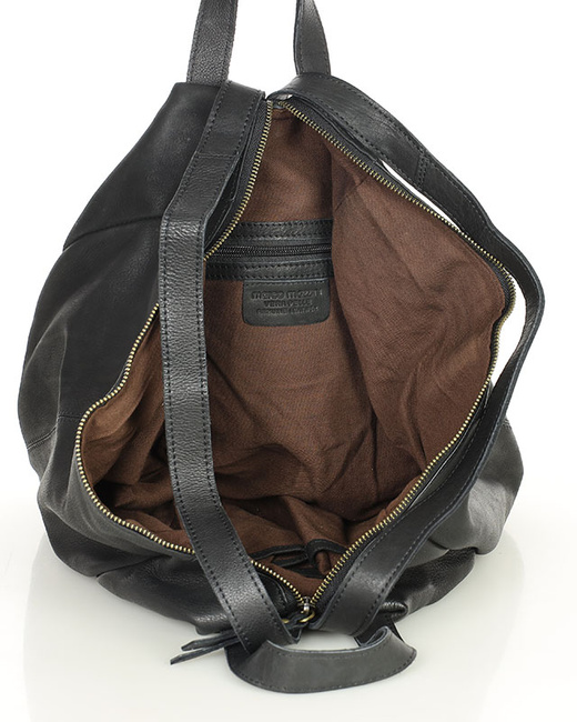 Czarny skórzany plecak damski z bezpiecznym dostępem do wnętrza – MARCO MAZZINI