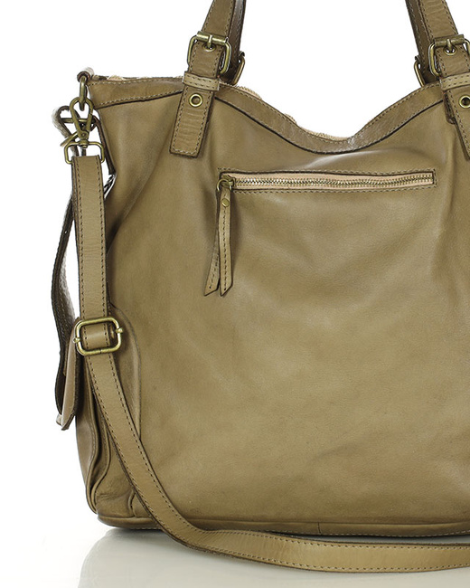 Miejska torebka regulowane raczki shopper pleciona skóra handmade MARCO MAZZINI beż