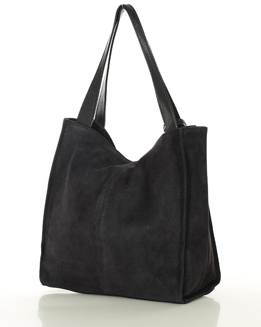 Czarna torba zamszowa ze skóry typu shopper - MARCO MAZZINI