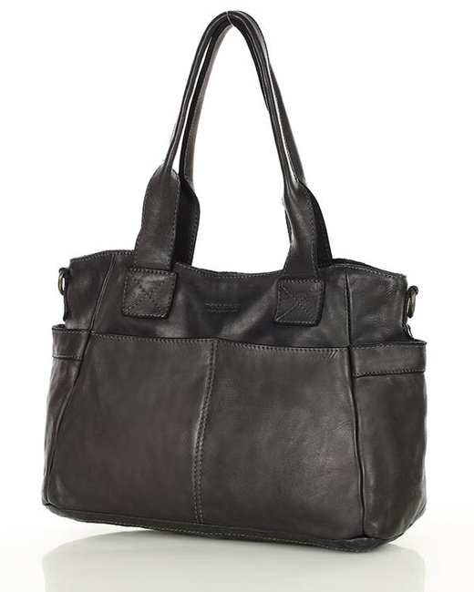 Torebka damska czarna skórzana z kieszeniami na zewnątrz - MARCO MAZZINI