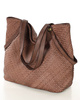 Duża torebka pleciona shopperka ze skóry - MARCO MAZZINI brązowa