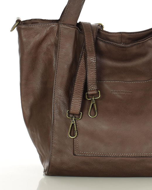 Shopperka torebka skórzana miejska - MARCO MAZZINI brąz camel