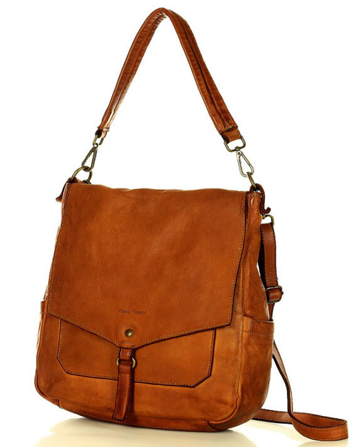 Wygodna torba damska na ramię skóra naturalna vera pelle - MARCO MAZZINI brąz karmel
