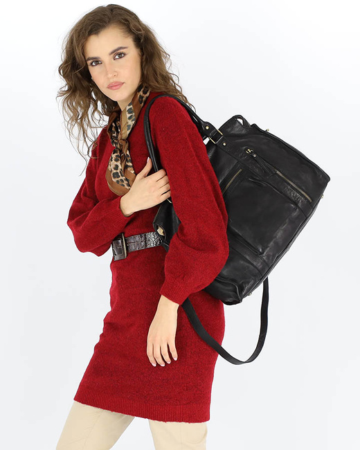 Torebka skórzany kuferek vintage old pelle MARCO MAZZINI czarny