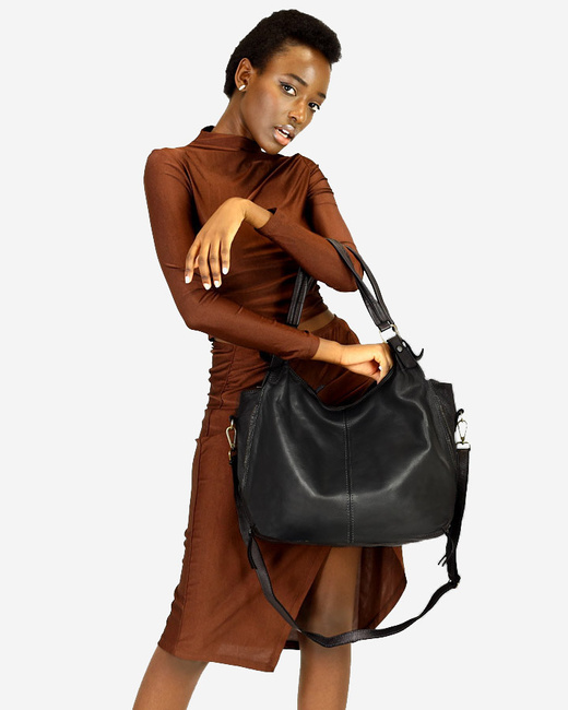 Torba skórzana wysokogatunkowa na ramię styl miejski shoulder leather bag - MARCO MAZZINI czarna