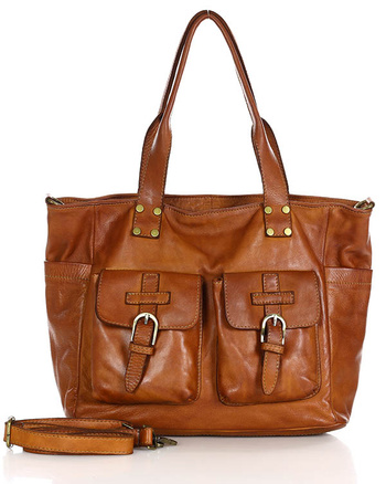 Torba skórzana shopper XL na ramię z dwoma kieszeniami MARCO MAZZINI brąz camel