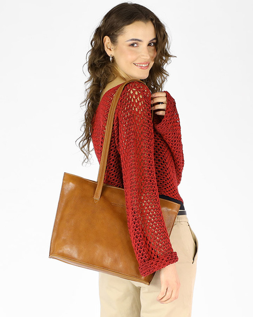 Torebka damska shopper uszlachetniona skóra włoska - MARCO MAZZINI camel