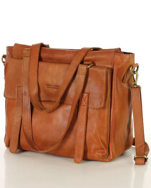 Torba skórzana shopper biznesowy z przegrodą - MARCO MAZZINI brąz camel
