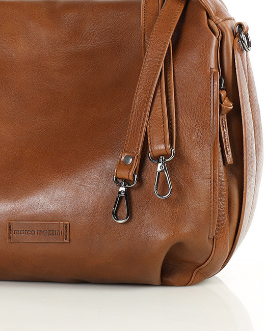 Luksusowa torebka do ręki skórzana damska premium MARCO MAZZINI ciemny camel