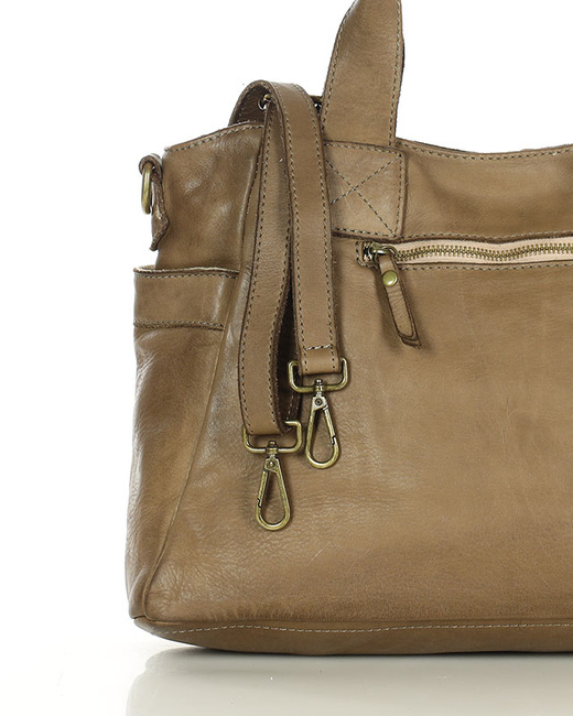 Torebka damska skórzana z kieszeniami na zewnątrz - MARCO MAZZINI beżowa