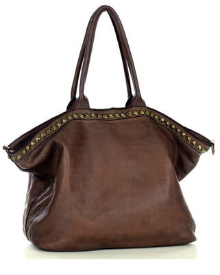 Duża torebka skórzana oversize style shopper bag - MARCO MAZZINI czekoladowy brąz