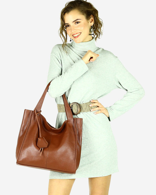 Modna torebka damska skórzany shopper bag - MARCO MAZZINI Portofino Max brąz