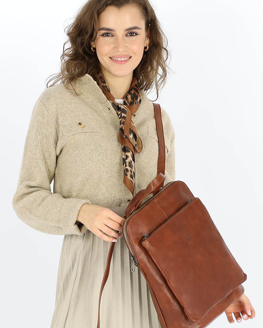 Elegancki plecak damski skórzany premium MARCO MAZZINI brązowy