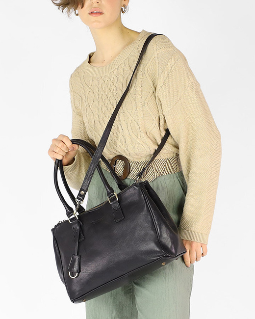 Torebka skórzana dwukomorowa kuferek premium - MARCO MAZZINI czarny