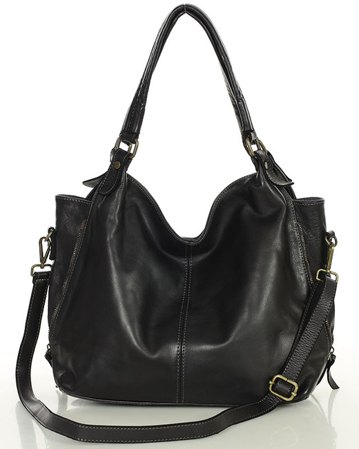 Torba skórzana wysokogatunkowa na ramię styl miejski shoulder leather bag - MARCO MAZZINI czarna