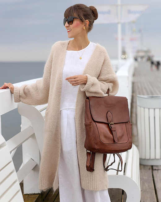 Plecak skórzany handmade z kieszeniami - MARCO MAZZINI czekoladowy brąz