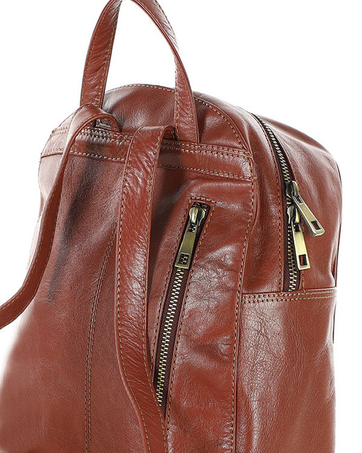 Mały plecak damski skórzany z kieszonkami - MARCO MAZZINI brąz whisky