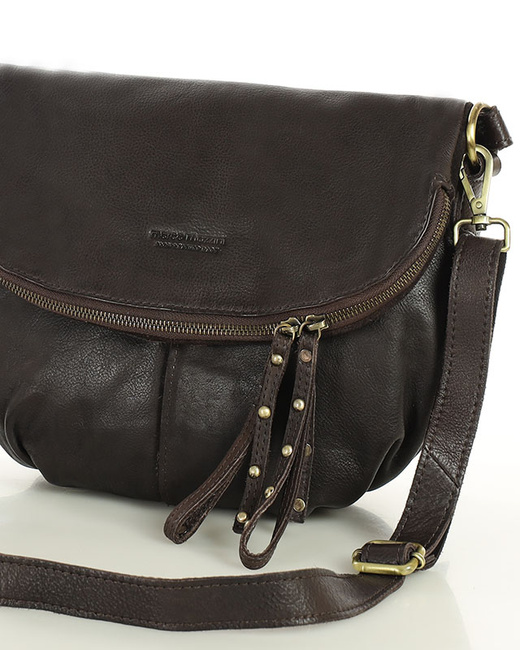 Torebka na ramię listonoszka duża skórzana - MARCO MAZZINI brąz czekolada