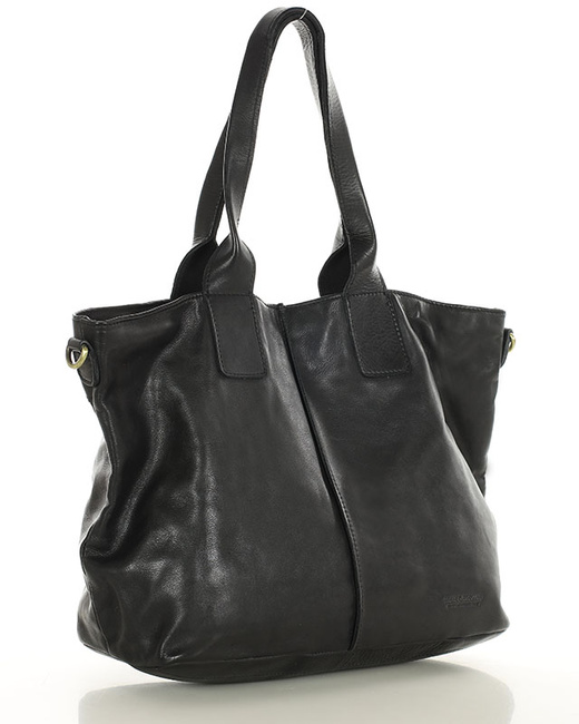 Czarna torebka skórzana na ramię shopper na długich rączkach - MARCO MAZZINI