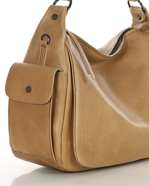 Luksusowa torebka kuferek na ramię skóra naturalna MARCO MAZZINI beżowa