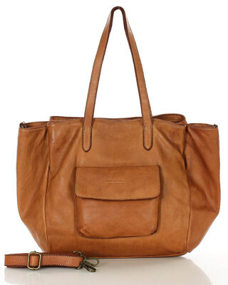 Torebka damska trzykomorowa shopperka skórzana - MARCO MAZZINI brąz camel