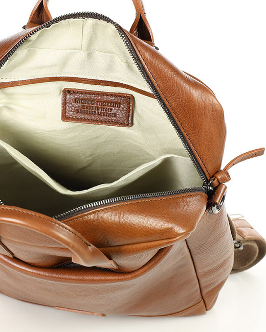 Elegancki plecak damski duży torba skórzana premium MARCO MAZZINI kamelowy