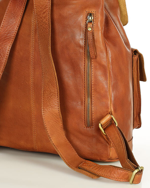 Elegancki plecak damski A4 ze skóry naturalnej - MARCO MAZZINI brąz koniak