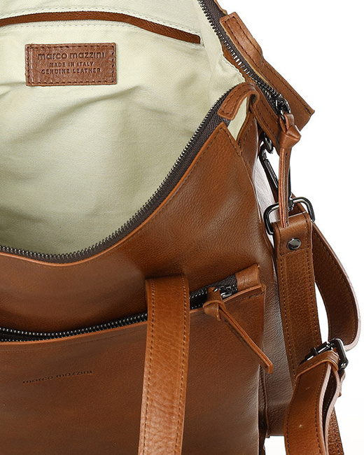 Luksusowa torebka shopperka aktówka skórzana MARCO MAZZINI camelowa