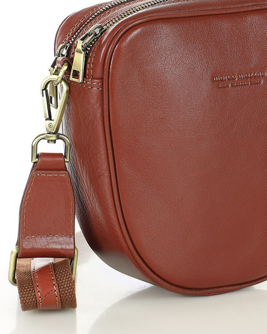 Torba skórzana na dwa zamki crossbody camera bag - MARCO MAZZINI brązowy