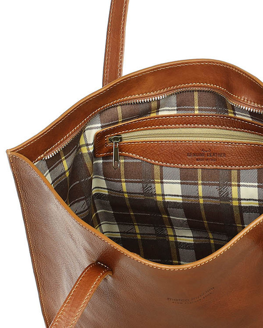 Duża torba shopperka biznesowa damska skórzana - MARCO MAZZINI brązowa