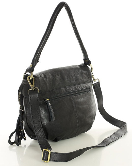 Torebka na ramię listonoszka duża skórzana - MARCO MAZZINI czarna