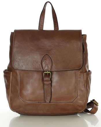 Plecak skórzany handmade z kieszeniami  - MARCO MAZZINI czekoladowy brąz