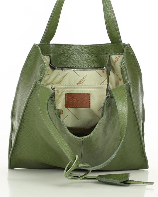 Modna torebka damska skórzany shopper bag - MARCO MAZZINI Portofino Max zielony khaki