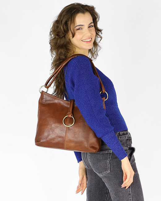 Klasyczna torba skórzana na ramię premium leather - MARCO MAZZINI brązowa