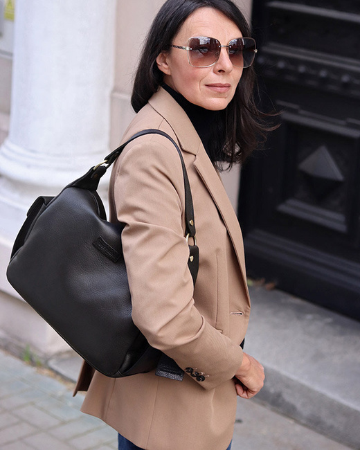 Luksusowa torebka kuferek na ramię skóra naturalna MARCO MAZZINI czarna