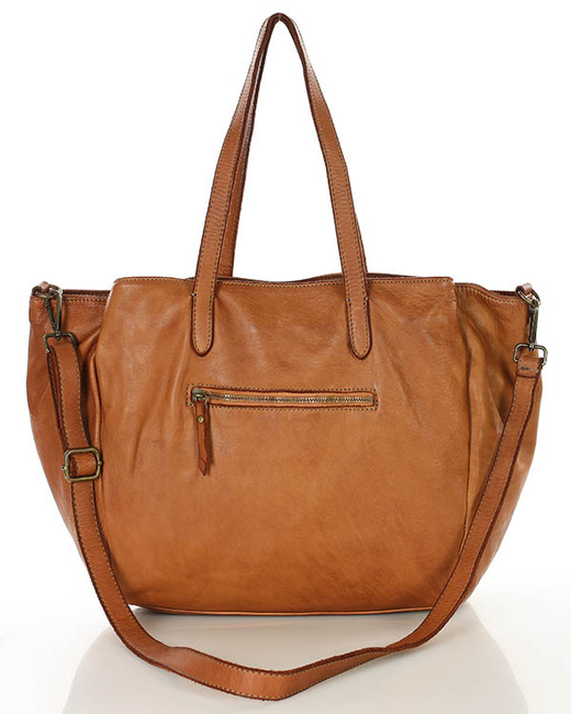 Torebka damska trzykomorowa shopperka skórzana - MARCO MAZZINI brąz camel