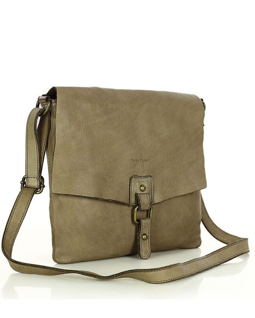 Torebka skórzana listonoszka stylowy minimalizm ala messenger leather bag - MARCO MAZZINI beż taupe