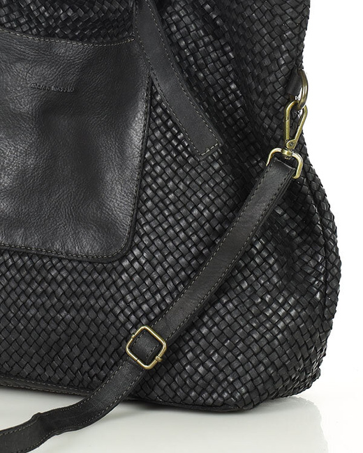 Oryginalna torebka pleciona damska skórzany shopper bag - MARCO MAZZINI czarna