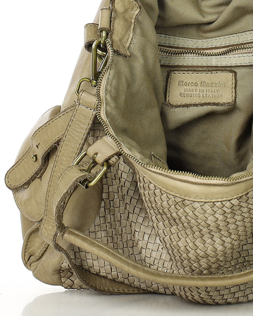 Miejska torebka regulowane raczki shopper pleciona skóra handmade MARCO MAZZINI beż jasny