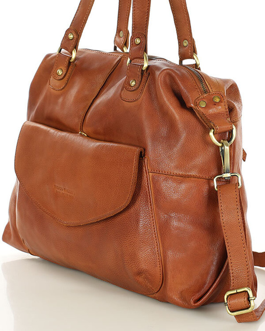 Shopper bag torebka skórzana A4 do pracy - MARCO MAZZINI brąz camel