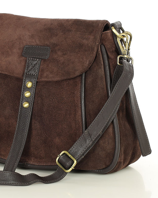 Torebka zamszowa saddle bag skórzana na ramię - MARCO MAZZINI ciemny brąz